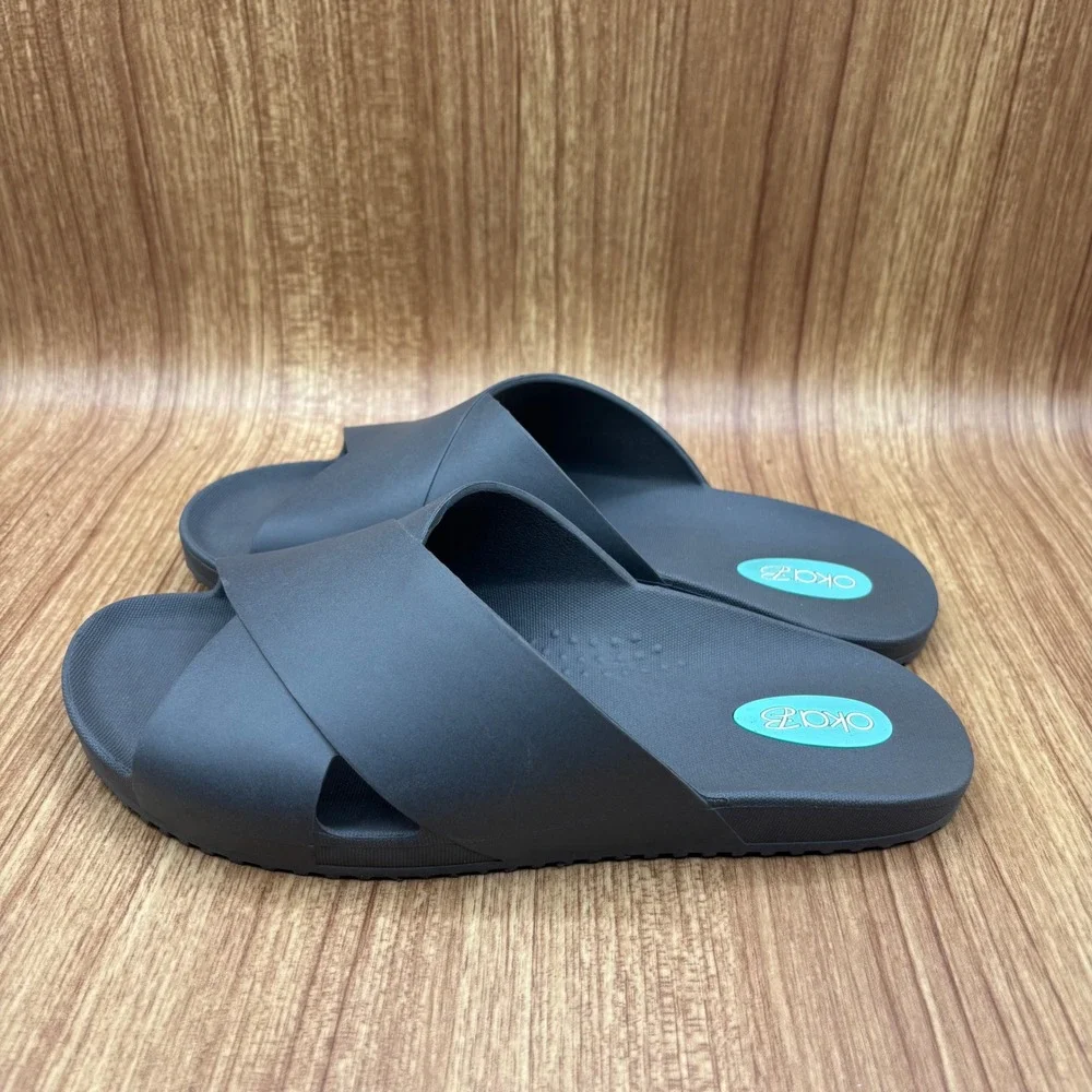 Oka-B‎ Slide Sandals Charcoal Grey Womens Size 7-8 Cross Strap Waterproof USA